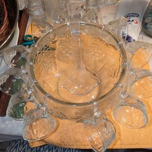 Vintage Anchor Hocking Grape Harvest Punch Bowl Set